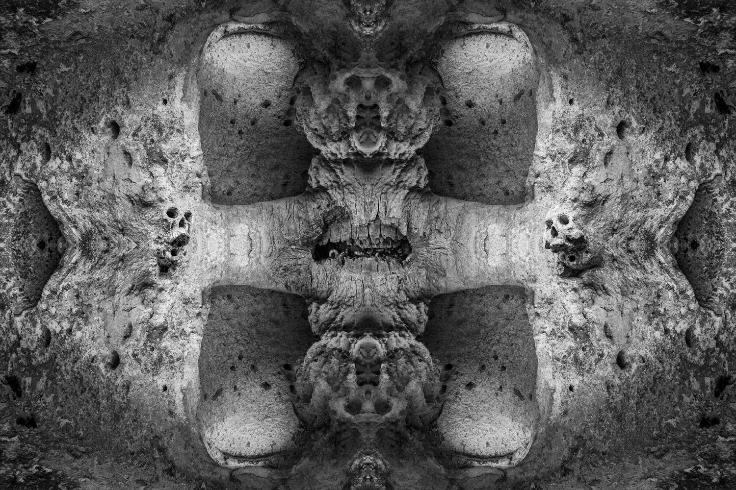 Symmetrical cave wall forming a primal open mouth